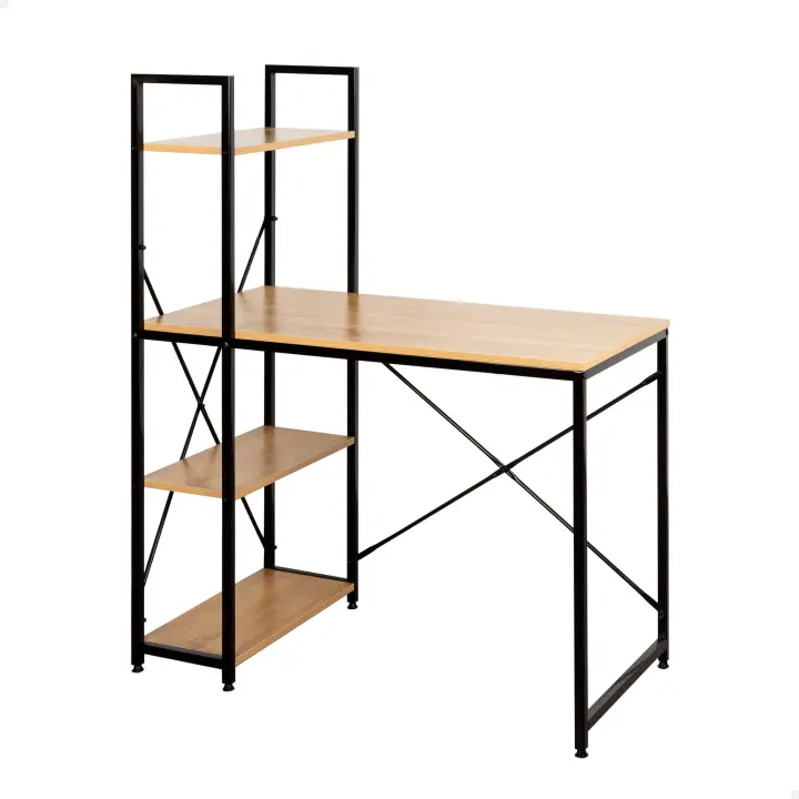 Max Home - Mesa escritorio con estantería, 3 estantes, tablero madera, estructura acero negro, para oficina y estudio, estilo industrial, refuerzo en X para más estabilidad, escritorios, mesas para ordenador - 1