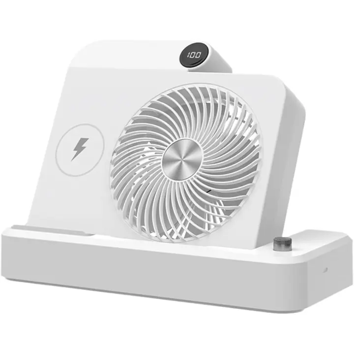 Ventilador de escritorio Pequeño, circulador de Aire con Cargador inalámbrico, ajuste de 100 velocidades, Pantalla digital, base en Ángulo, dispositivo de enfriamiento portátil para acampar para Mujeres y hambres, 9,84x6,5x9,45 pulgadas - 1