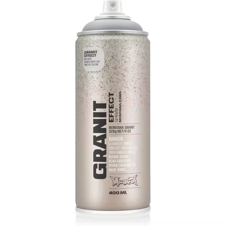 Montana Cans Efecto Granito Gris 400ml - simula la textura del granito, inolora, resistente al desgaste, para todas las superficies, secado rápido, buena adhesión, base de agua, combinable con otros colores - 1
