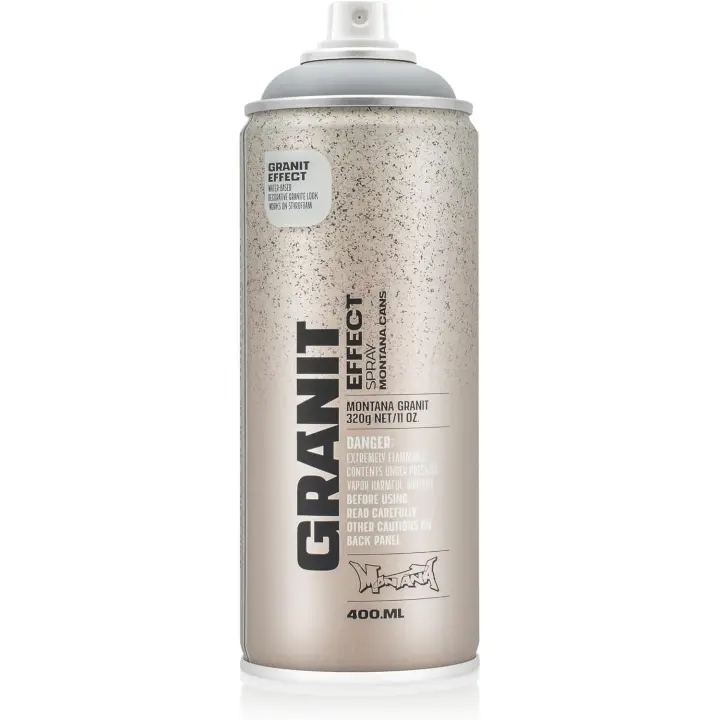 Montana Cans Efecto Granito Gris 400ml - simula la textura del granito, inolora, resistente al desgaste, para todas las superficies, secado rápido, buena adhesión, base de agua, combinable con otros colores - 1