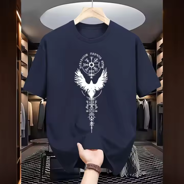 Camiseta De Algodón Para Hombre Con Patrón De Corvo Vikingo 2025 Nueva Arrivals Camiseta De Cuello Redondo Casual Urbana De Alta Calidad Y Ligera Para Primavera Y Verano - 1
