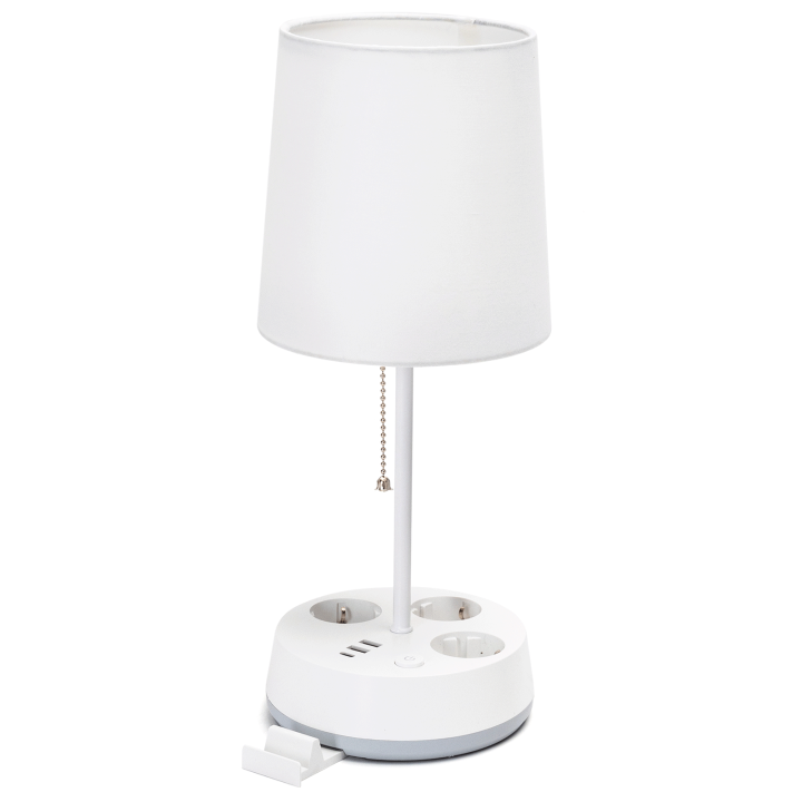 Aigostar Lámpara de Mesa E27 con Enchufe y Toma de Corriente, Salida USB y Tipo C, Lámpara de Mesita de Noche con Pantalla de Tela, Lámpara de Noche para Dormitorio Salón Oficina (Blanca)