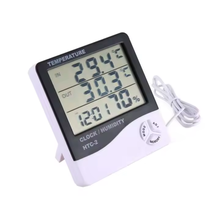 Metros De Temperatura Y Humedad Digital LCD HTC-2 Estación Meteorológica Con Reloj Para Interior Y Exterior AOKIN - 1