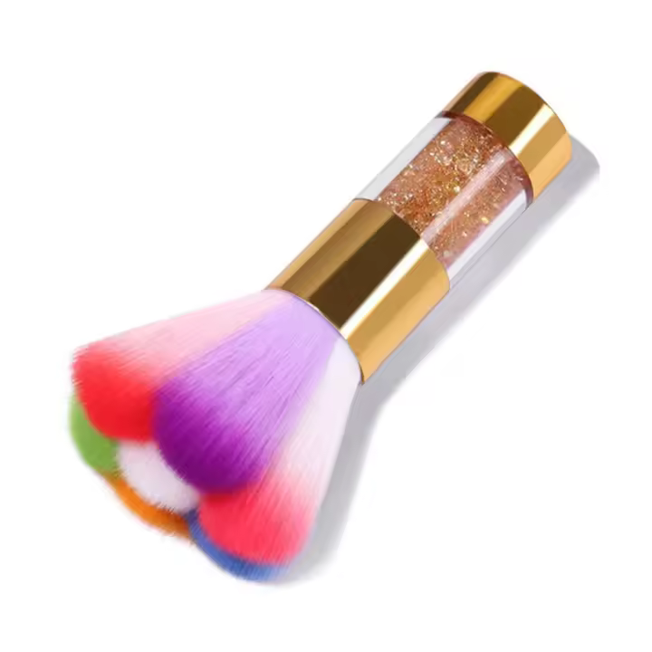 Limpieza de pinceles para polvo de uñas de colores, herramienta de maquillaje de pinceles de maquillaje con diamantes de imitaciones brillantes, pincel para polvo dorado. - 1