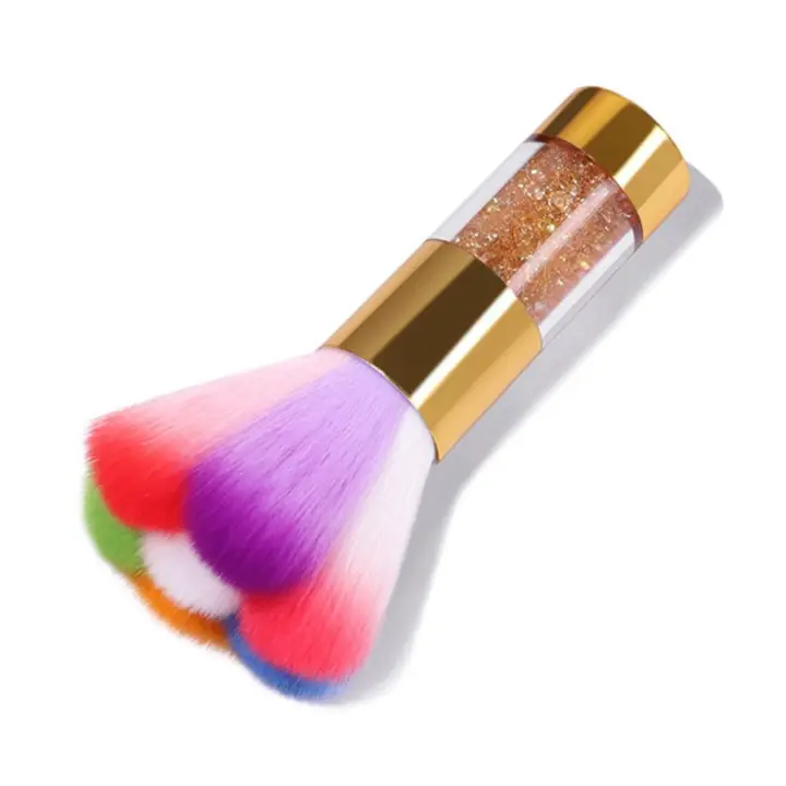 Limpieza de pinceles para polvo de uñas de colores, herramienta de maquillaje de pinceles de maquillaje con diamantes de imitaciones brillantes, pincel para polvo dorado. - 1