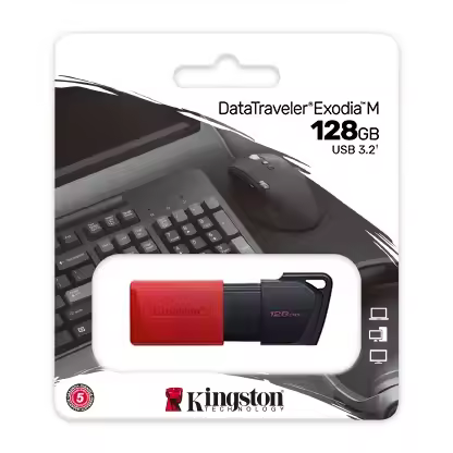 Kingston DataTraveler Exodia M Memoria USB 128GB - USB 3.2 Gen 1 - Capuchon Movil - Enganche para Llavero - Color Negro/Rojo Pendrive - 1