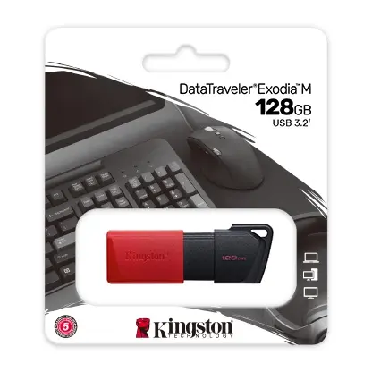 Kingston DataTraveler Exodia M Memoria USB 128GB - USB 3.2 Gen 1 - Capuchon Movil - Enganche para Llavero - Color Negro/Rojo Pendrive - 1