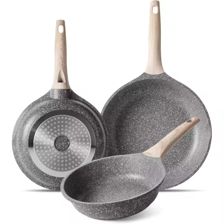 Juego Sartenes Induccion Antiadherentes, Sartén Antiadherente de 20 24 28 cm, Sarten Piedra Aluminio Fundido, Libre de PFOA.(Gris, 20 + 24 + 28 cm) - 1