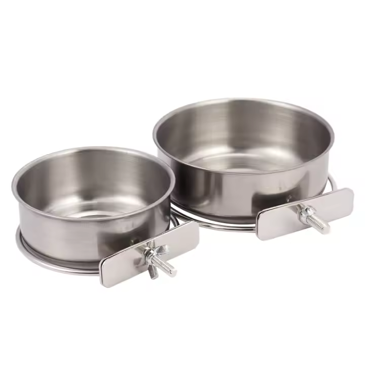 Tazas de Alimentación para Loros y Pájaros de Acero Inoxidable con Clip Pack de 2 Bowls de Alimentación y Agua para Cocatiel Conure Budgies - 1