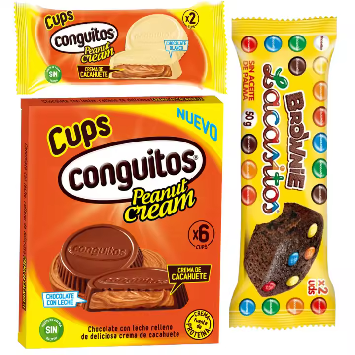 Pack Conguitos cups blanco 34g,Lacasitos brownie 50g,Conguitos cups leche pack 3x34g - 1