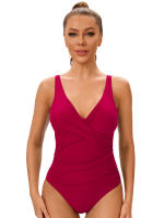 Nueva Monopiece De Verano Para Mujer Talla Grande Con Cuello En V Y Cross Ajustable Color Sólido Traje De Baño Elegante Y Sexy - details 5