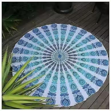 Popular Handicrafts Set of 2 Round tapestry Indian Peacock Mandala Beach Throw Tapestry Wall Hanging Hippy Boho Gypsy Cotton Tablecloth, Round Yoga-Picnic sheet - 1