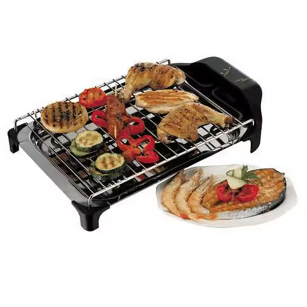 BARBACOA ELECTRICA JATA 2400W PARRILLA DOS ALTURAS RESISTENCIA BLINDADA BANDEJA ACERO INOX FACIL L - 1