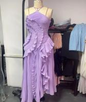 Vestido Maxi De Chiffon Irregular Con Cuello Halter Para Mujer Vestido De Fiesta De Verano Con Borde De Loto Alta Calidad Vestido De Vacaciones - details 2