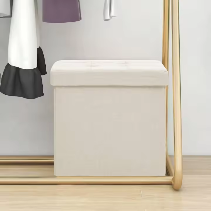 vidaXL Taburete con almacenaje plegable lino sintético crema blanco - 1