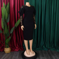 Vestido Elegante De Mujer Con Cuello Redondo Y Manga Larga En Luto Sólido Ajustado Hasta Las Caderas Largo Medio Para Fiestas Y Comidas En El Restaurante - details 9