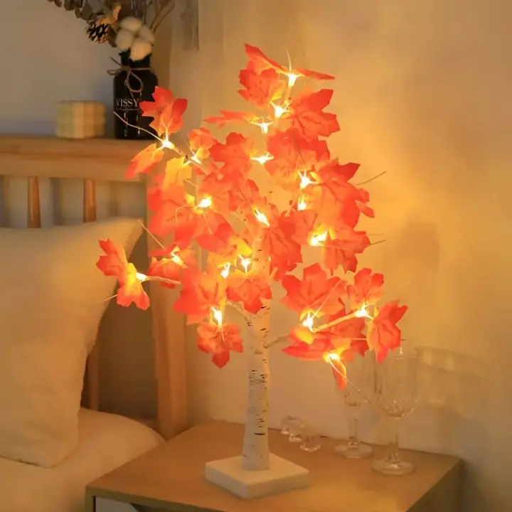Lámpara De Árbol De Noche LED En Forma De Hoja De Arce USB Y Batería Para Decoración De Jardín Y Fiestas De Acción De Gracias Y Halloween - 1