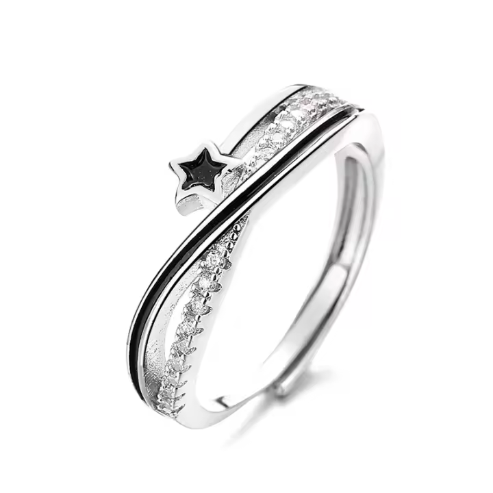 Anillo de mujer de Plata de Ley 925, Anillo Abierto con Estrella Fugaz, incrustaciones de encircled, tamaño ajustable, Gift de cumpleaños de Navidad, adecuado para Tallas: 49-57 - 1