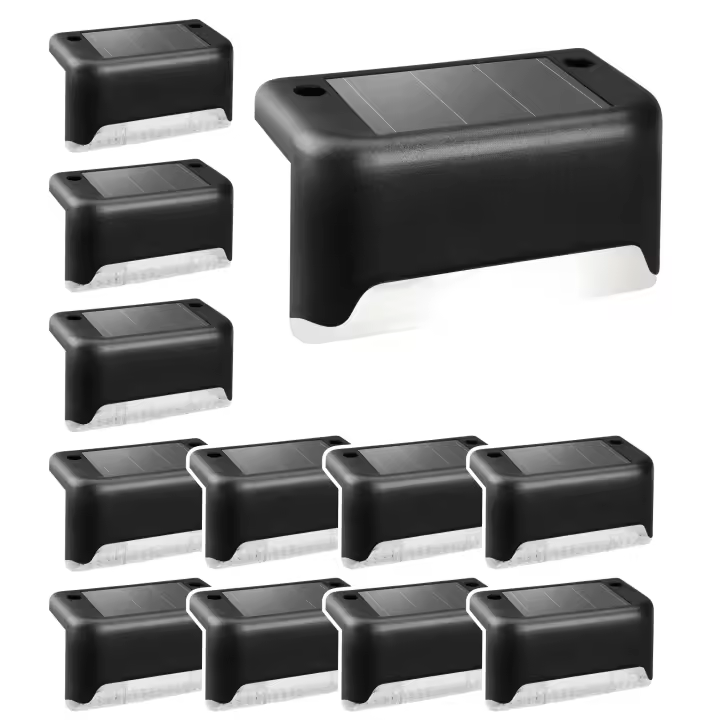 Paquete de 12 Luces Solares impermeables para Cercas, Escaleras, patios y Caminos (Negro y Blanco) - 1