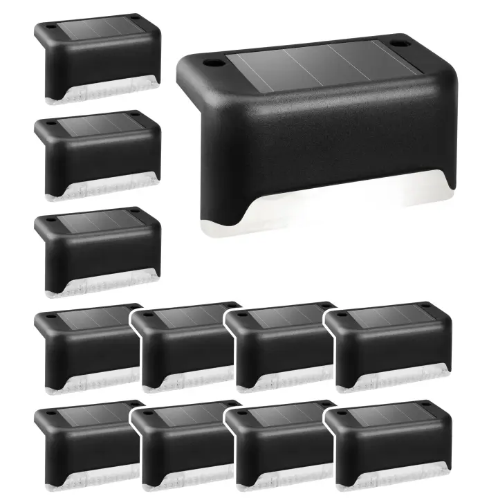 Paquete de 12 Luces Solares impermeables para Cercas, Escaleras, patios y Caminos (Negro y Blanco) - 1