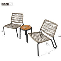 Set de Bistro de 3 piezas. Juego de muebles de Balcón de Maple galvanizado, Cuerda trenzada a mano, de Madera Mesa, Silla de 160 kg de Carga, ajustado para Terraza, Jardín y balcón, beige - details 5