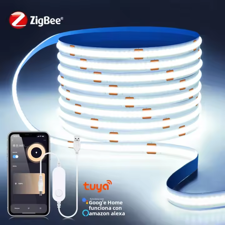 Tira De Luz LED COB ZigBee Inteligente Compatible Con Tuya Alexa Con Controlador Dimmer Wifi USB 5V Para Decoración De Habitaciones Cocinas - 1