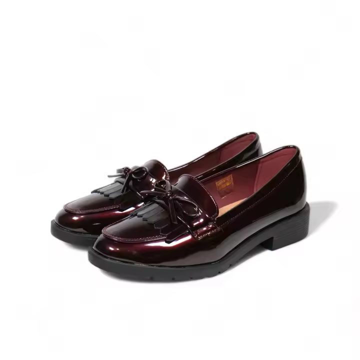 Hluna Mocasines con tacón bajo efecto CHAROL  Negro Rojo Vino y blanco - Detalle de LAZO - Elegancia - Mocasines planos Zapatos planos efecto Charol - 5301 - 1