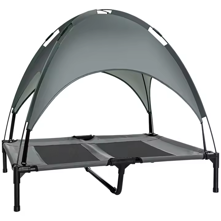 PawHut Cama Elevada para Mascotas Portátil con Toldo Extraíble Tela Transpirable al Aire Libre para Interior y Exterior 92x76x90 cm - 1