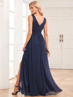 Vestido De Noche Para Mujer Brillante Chiffon Con Manga Doble V a Line Largo Hasta El Suelo Fiesta Vestido Con Abertura Lateral - details 13