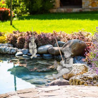 Estatua De Jardín Chico Pesca Resina Jardín Ornaments Divertido Escultura De Césped Decoración De Hogar 15*10cm - details 12