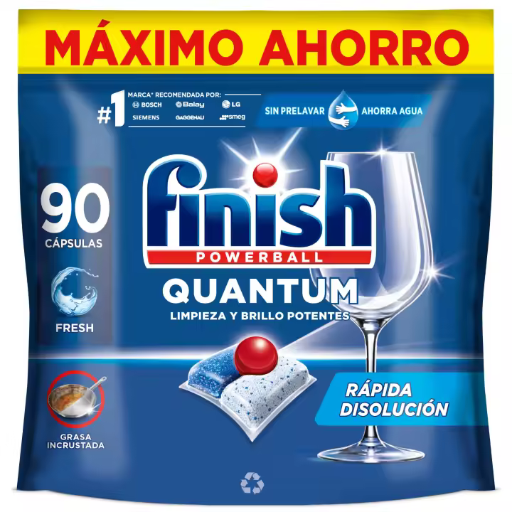 Finish Powerball Quantum, 90 | 180 | 270 Pastillas para Lavavajillas, Limpieza y Brillo Potentes, Aroma Regular Formato 1x90 | 2x90 | 3x90 - 1