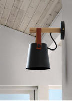 Lámpara De Pared LED Moderna En Madera Y Metal Para Dormitorio Y Sala De Estar E27 110-240V Negra Y Blanca Instalación En Pared - details 1