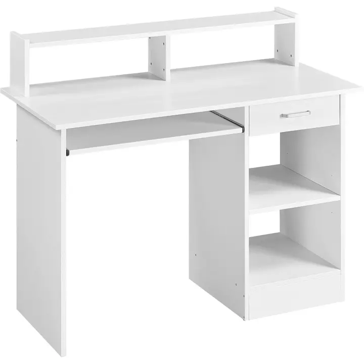 Escritorio para Ordenador con Estante, Escritorio PC para Trabajo Mesa Ordenador Reversible con Cajón para Estudio Oficina Blanco Brillo 106 x 50 x 94 cm - 1