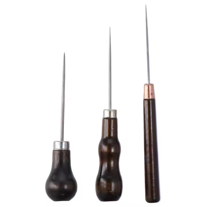 3Pcs Herramienta De Agujero En Cuero Con Mango De Madera Herramienta De Rasguño Y Costura Para Artesanía Y Reparación De Cuero - 1
