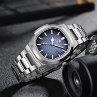 Reloj De Pulsera Cuarzo Lujo QINGXIYA Para Hombre Resistente Al Agua Con Fecha Y Manos Luminosas Acero Inoxidable Cuadrado - details 3