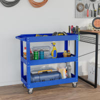 DURHAND Carro de Herramientas con Ruedas Carro de Taller de Acero con 3 Estantes de Almacenamiento y Asa Lateral para Garaje Mecánico Hogar Carga 150 kg 83x35,3x76 cm Rojo - details 1