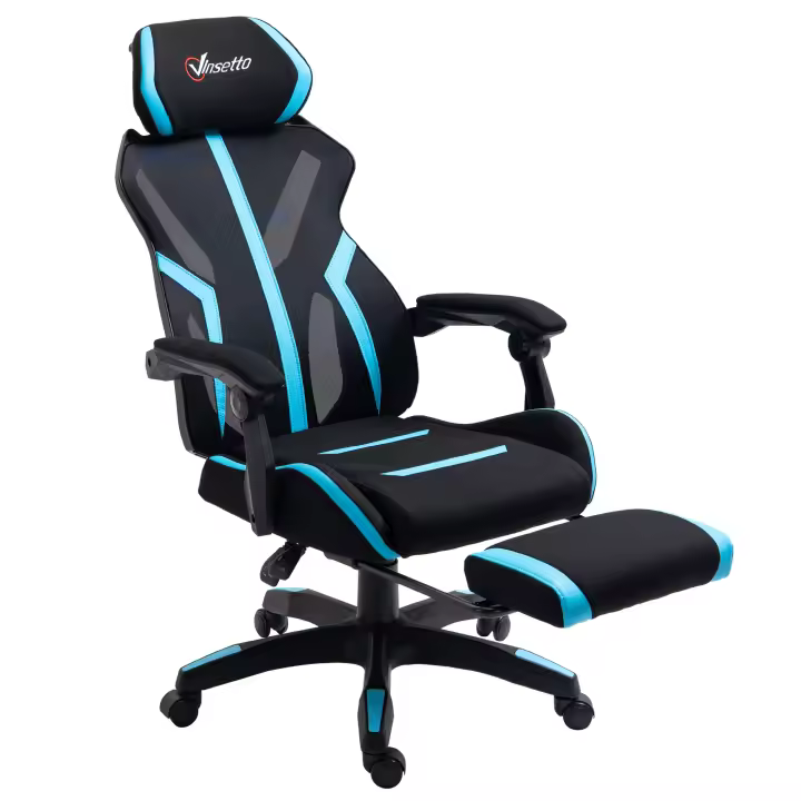 Vinsetto Silla Gaming con Reposapiés Retráctil Silla de Oficina Giratoria Reclinable con Reposacabezas y Altura Ajustable 65x65x119-129 cm - 1
