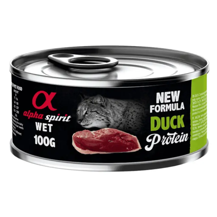 Alpha Spirit Comida Húmeda para Gato en Lata Sabor Pato – Alimento Completo y Natural Sin Cereales - 1