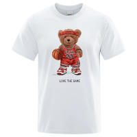 Camiseta De Algodón Para Hombre Con Estampado De Peluche De Osito Y Baloncesto Juego Divertido Talla Grande Suelta Manga Corta Para Verano - details 0