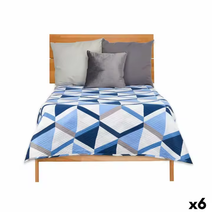 Colcha Reversible 240 x 260 cm Azul Blanco (6 Unidades) - 1