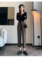 Pantalones De Trabajo Mujer Estilo Casual Cintura Alta Botones Talla Grande Color Caqui Largo Hasta El Tobillo Trasero Ancho - details 54