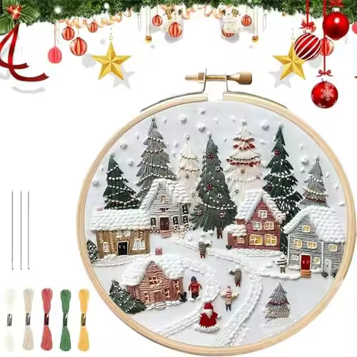 Kit de bordado navideño, kits de bordado de gnomos navideños, kit de bordado navideño con aro de bordado, para kits de bordado navideño para principiantes adultos - 1