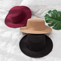 Clásico Sombrero De Paja Sólida Para Hombres Y Mujeres Mezcla De Lana Artificial Sombrero De Paseo Ancho Estilo Jazz Derby Plano Para Iglesia Casual Unisex - details 3