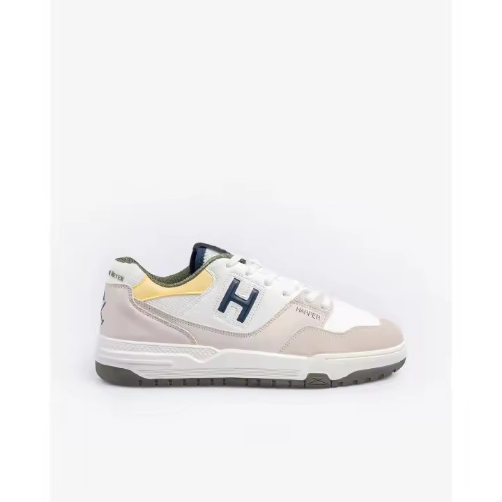 Sneaker Fire Multicolored - Harper & Neyer - Zapatillas blancas con detalles azul marino amarillo gris, logotipo lateral y trasero. - 1