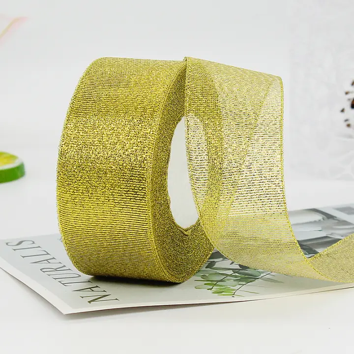 Cinta De Organza Plateada Y Dorada Para Boda Pasteles Regalos Decoración Artesanal 22 Metros/paquete 6-50mm Material Poliéster - 1
