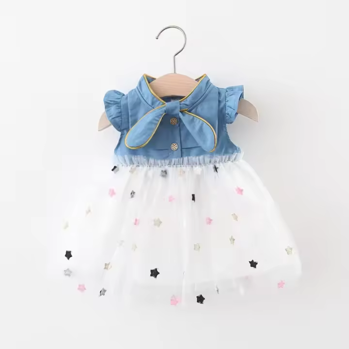 Vestido De Verano Para Niñas 0-3 Años Con Manga Volante Pequeño Y Lazo Estilo Cowgirl Polka Dot Colorido Vestido De Princesa Dulce - 1