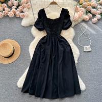 Vestido Elegante Para Mujer Verano 2024 Manga Suelta Vintage Fiesta Moda Coreana Vestidos A-Line Cuello Cuadrado Midi Sin Capucha - details 3