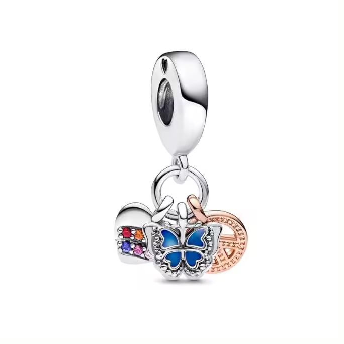 Pandora Moments - Colgante de Ao de Plata DE LA Plata with conciritas cúbitas transparentes y esmalte Azul y Blanco-Colgante de Paz del corazón, Viene con ONO embalaje de Caja de regalo completo. - 1