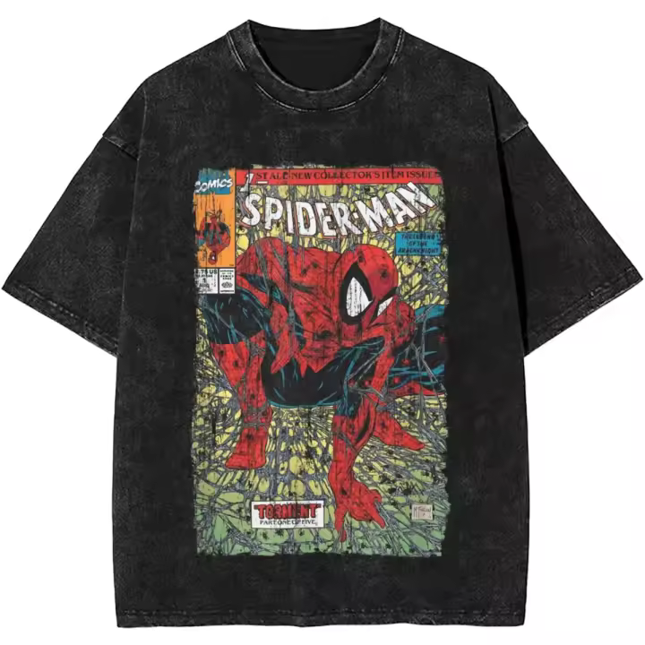 Camiseta Retro De Comics Spider-Man Para Hombres Y Mujeres Estilo Vintage Camiseta De Superhéroe Streetwear Tejido De Algodón Cuidado Manual - 1