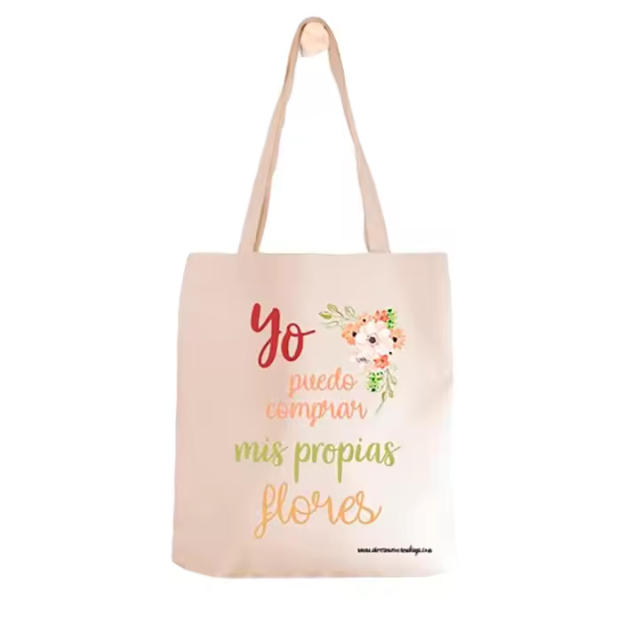 Bolsa de tela de poliéster tipo lino nature "Yo puedo comprar mis propias flores". Miley Cyrus Tote bag. DIY. Original. Regalos. Personalizados. Aires Nuevos. - 1